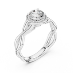 Round Cut Halo Diamond Ring with Twisted Shank