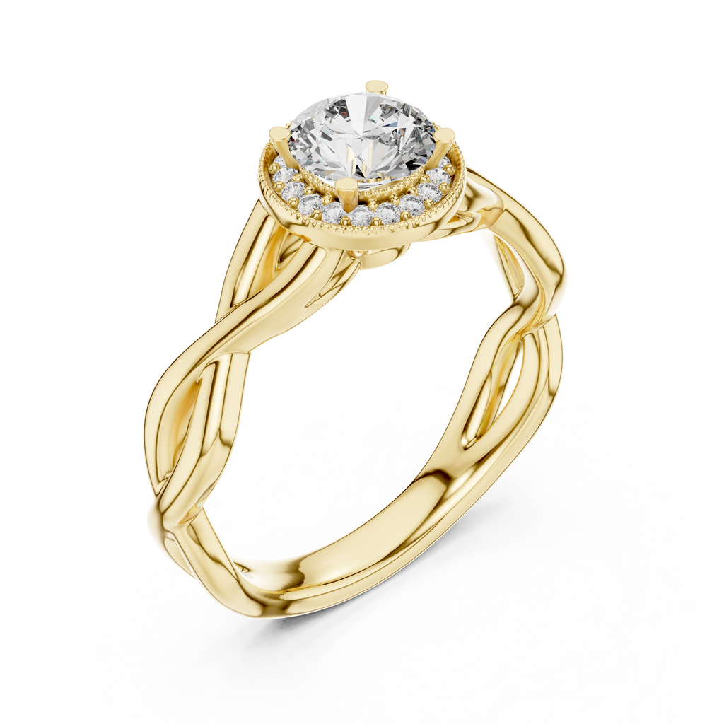 Round Cut Halo Diamond Ring with Twisted Shank