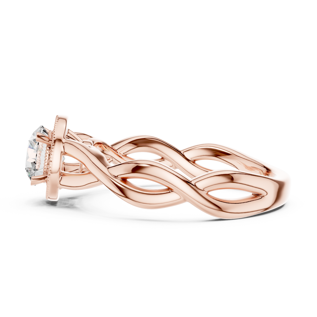 Round Cut Halo Diamond Ring with Twisted Shank