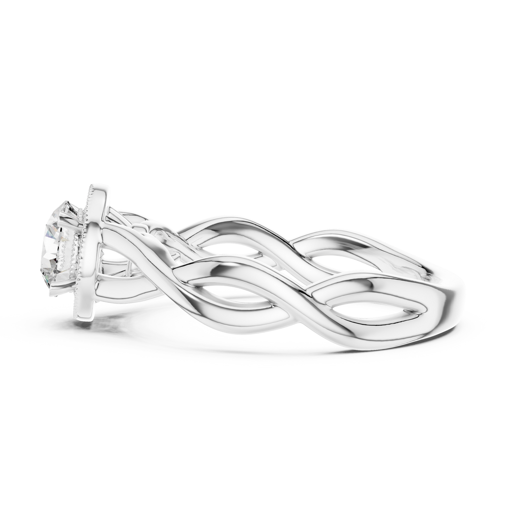 Round Cut Halo Diamond Ring with Twisted Shank