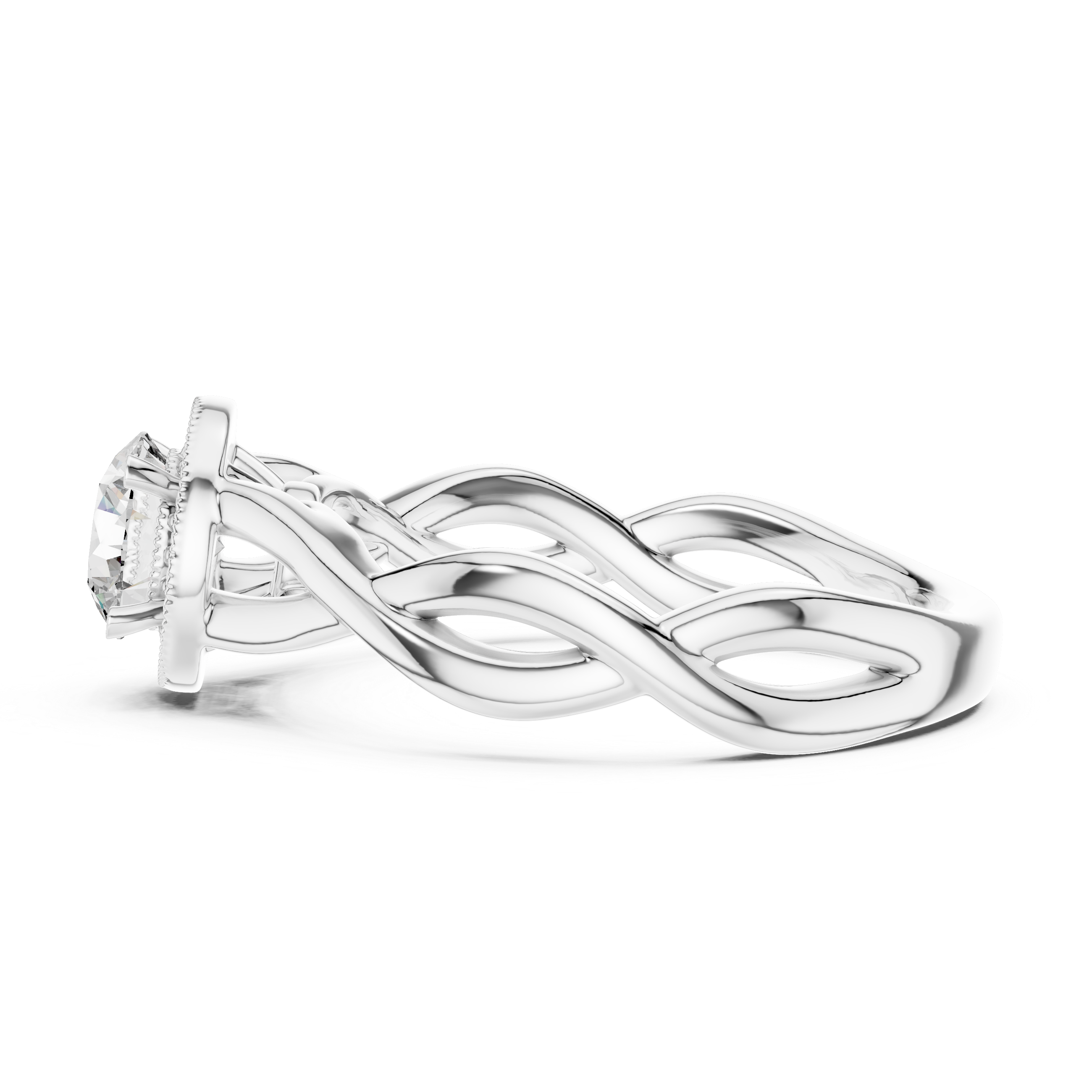 Round Cut Halo Diamond Ring with Twisted Shank