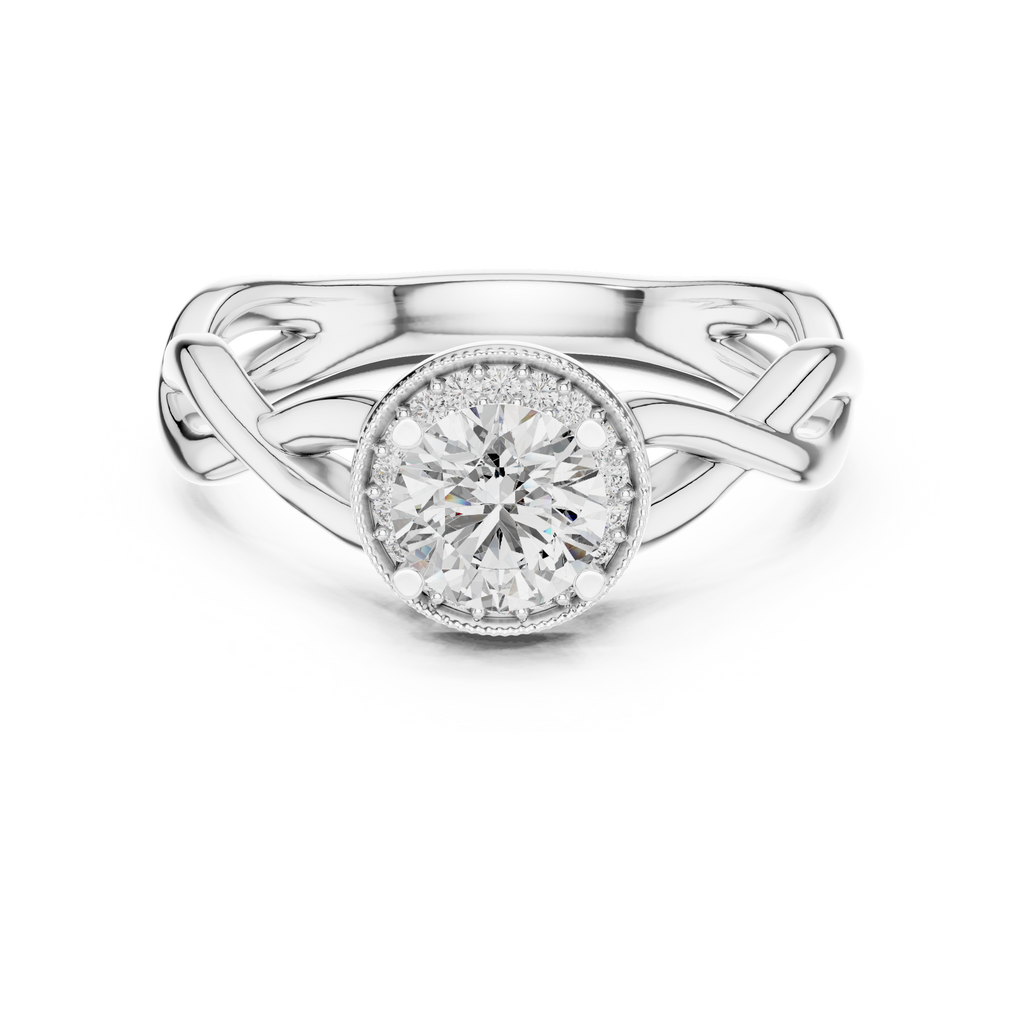 Round Cut Halo Diamond Ring with Twisted Shank