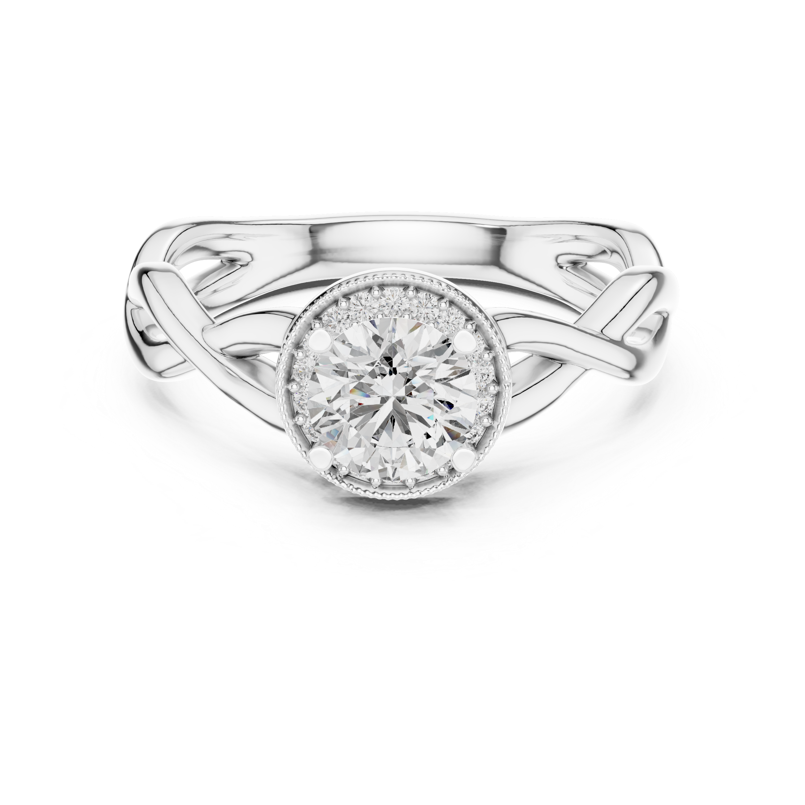 Round Cut Halo Diamond Ring with Twisted Shank