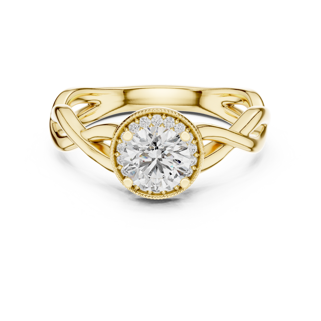Round Cut Halo Diamond Ring with Twisted Shank