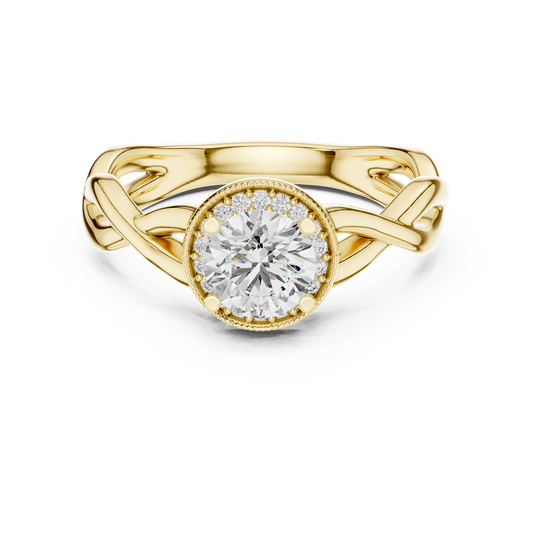 Round Cut Halo Diamond Ring with Twisted Shank