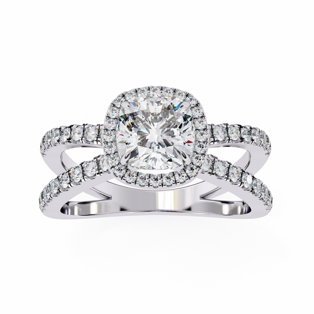 Cushion Cut Lab Diamond Split Shank Engagement Ring