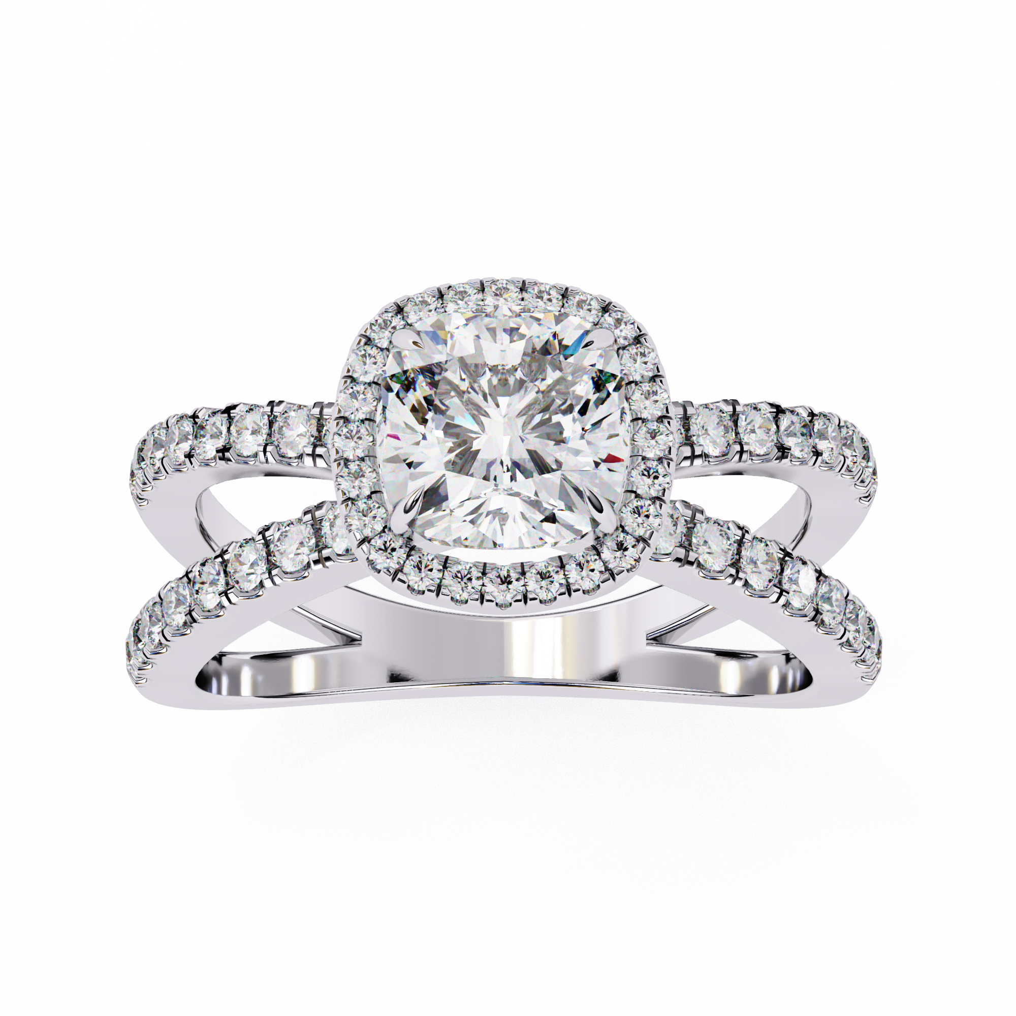 Cushion Cut Lab Diamond Split Shank Engagement Ring