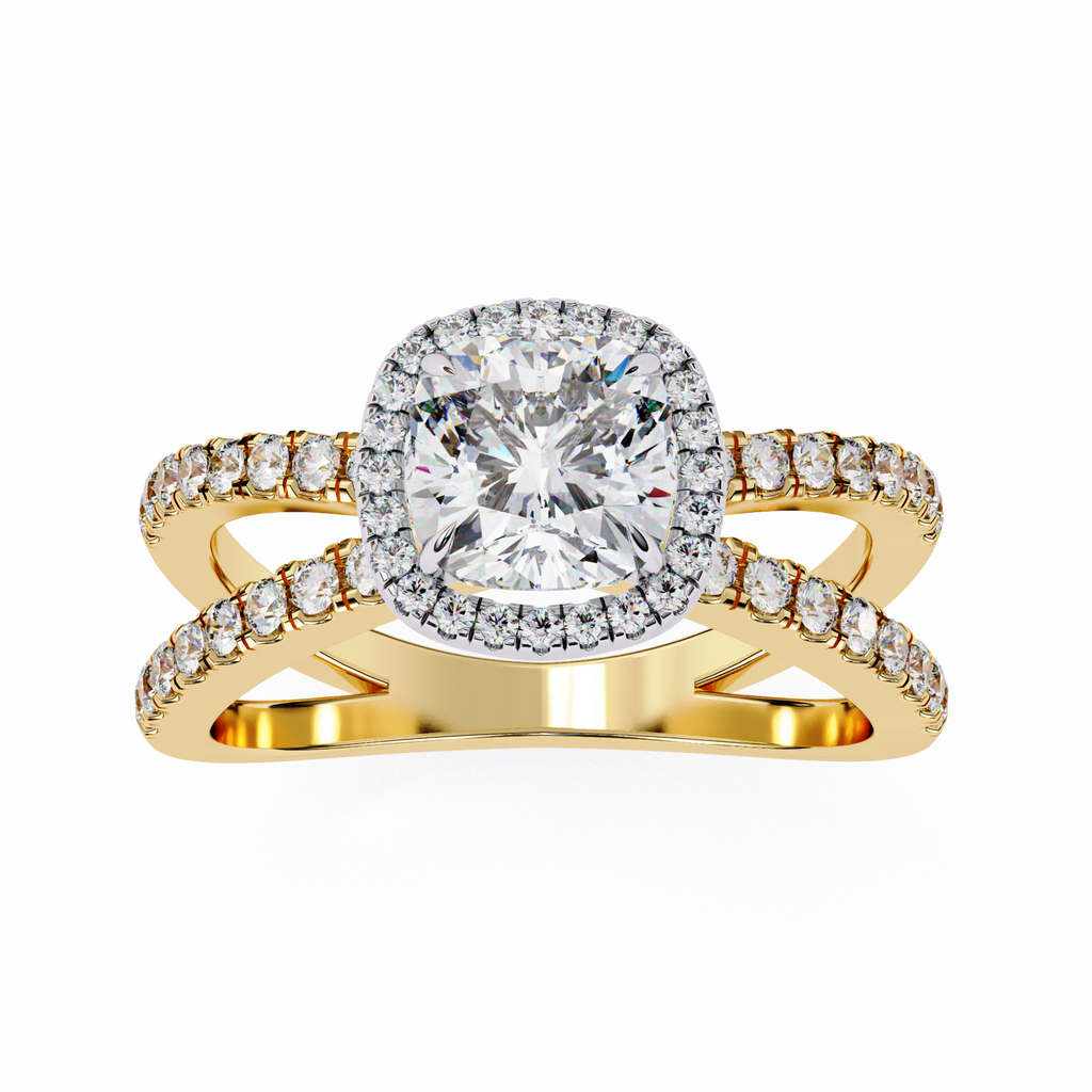 Cushion Cut Lab Diamond Split Shank Engagement Ring