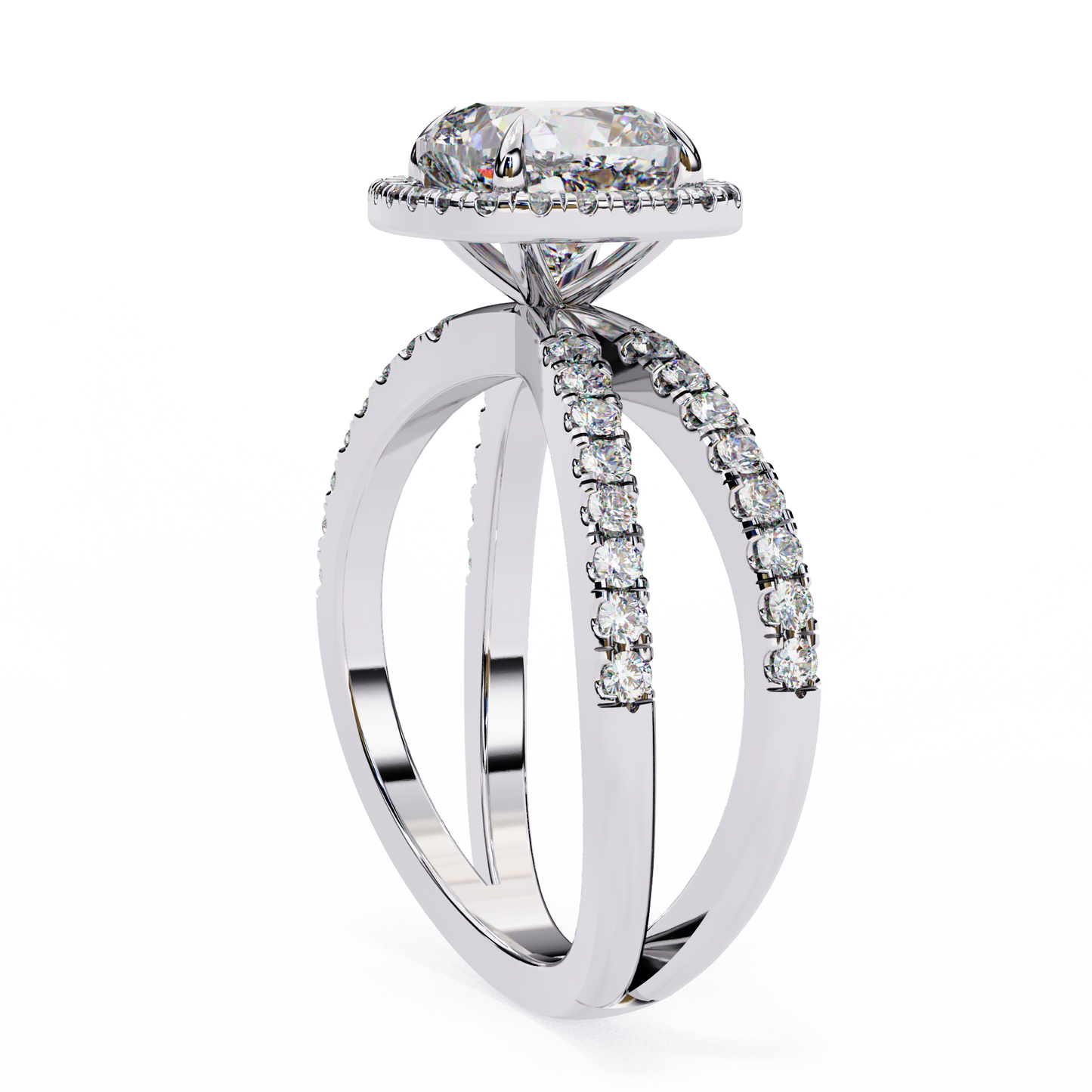 Cushion Cut Lab Diamond Split Shank Engagement Ring