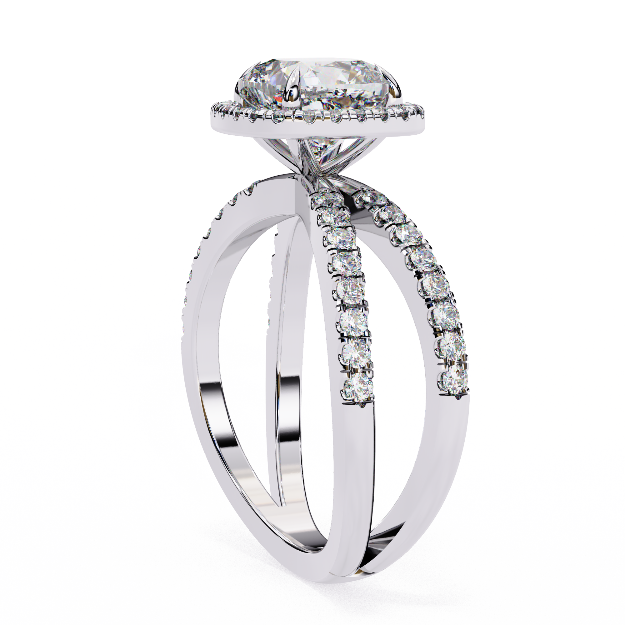 Cushion Cut Lab Diamond Split Shank Engagement Ring