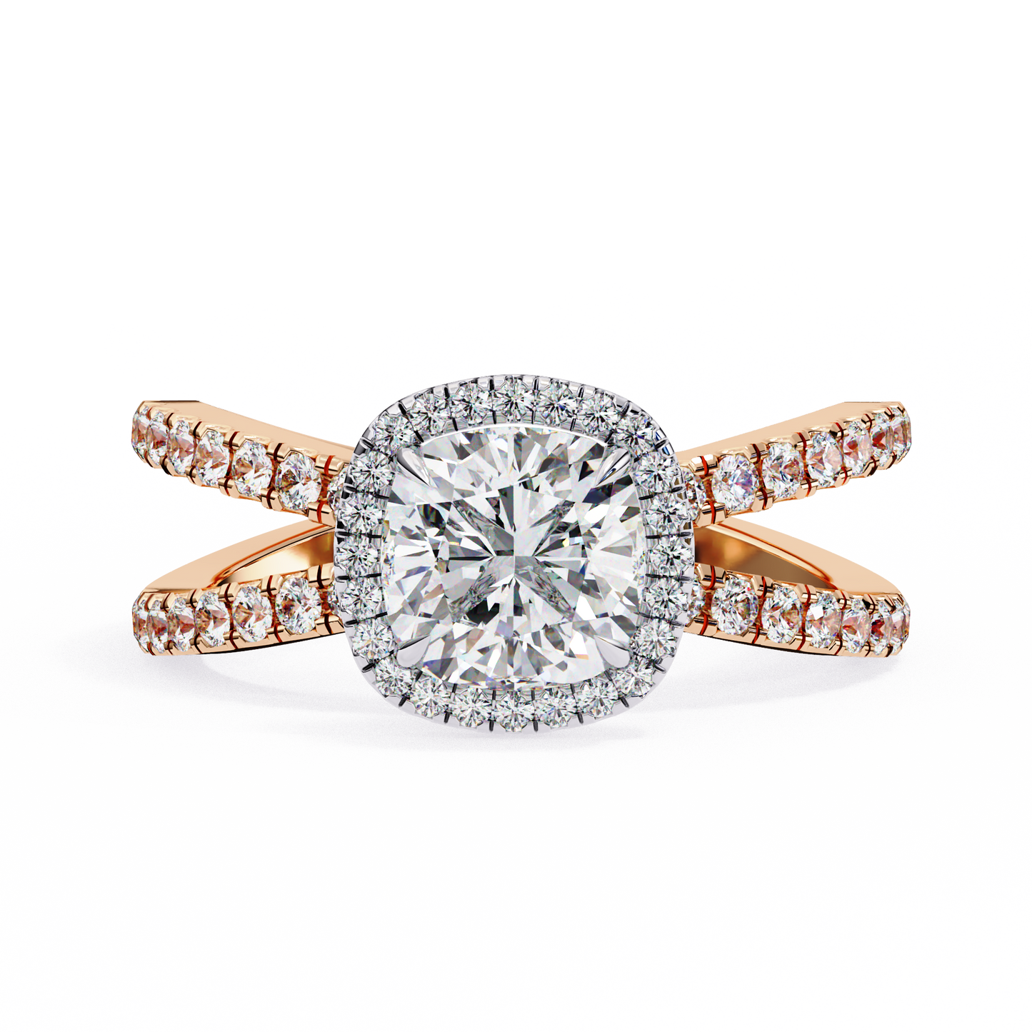 Cushion Cut Lab Diamond Split Shank Engagement Ring