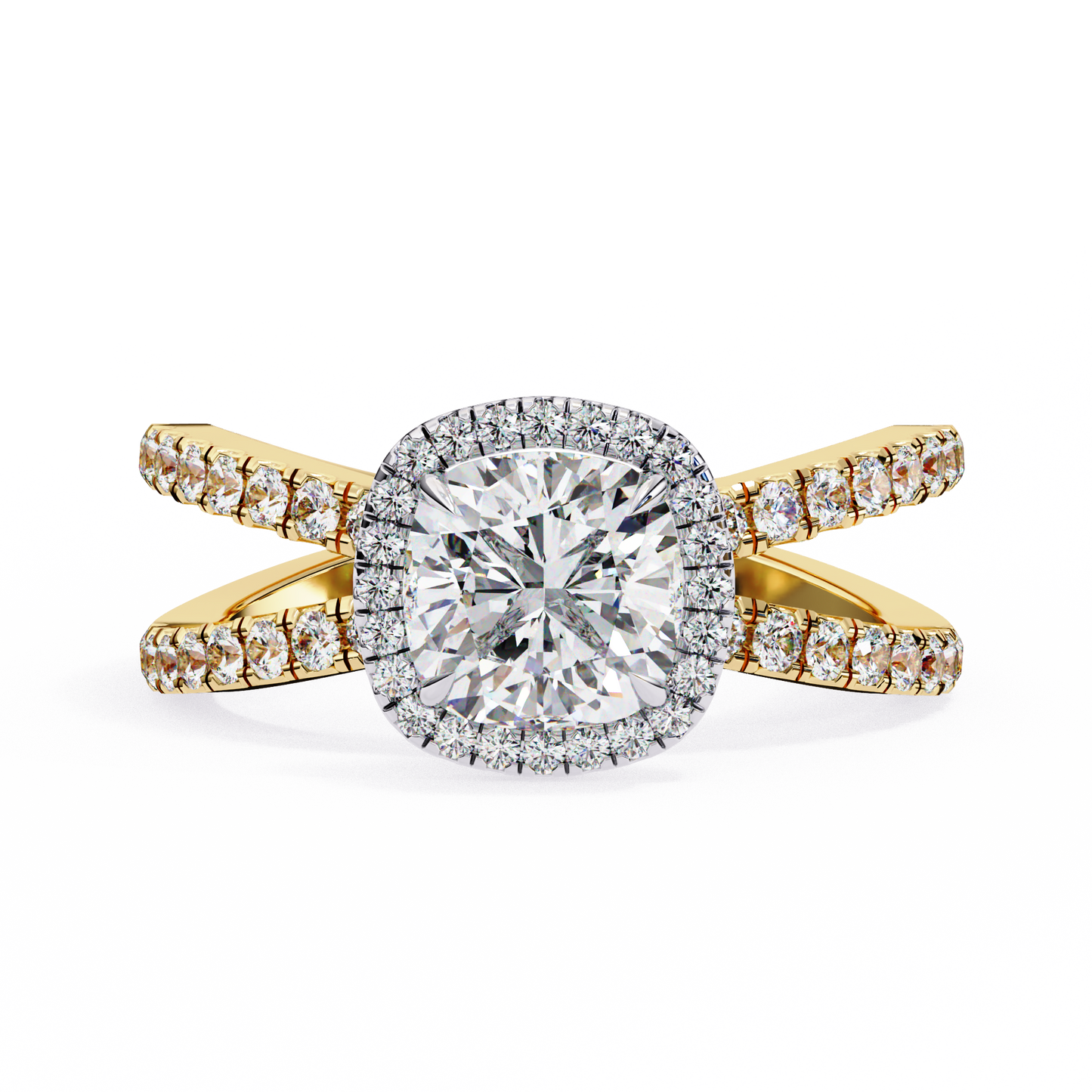 Cushion Cut Lab Diamond Split Shank Engagement Ring