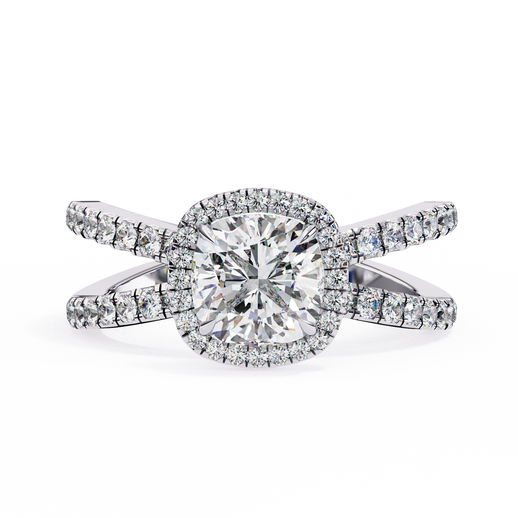 Cushion Cut Lab Diamond Split Shank Engagement Ring