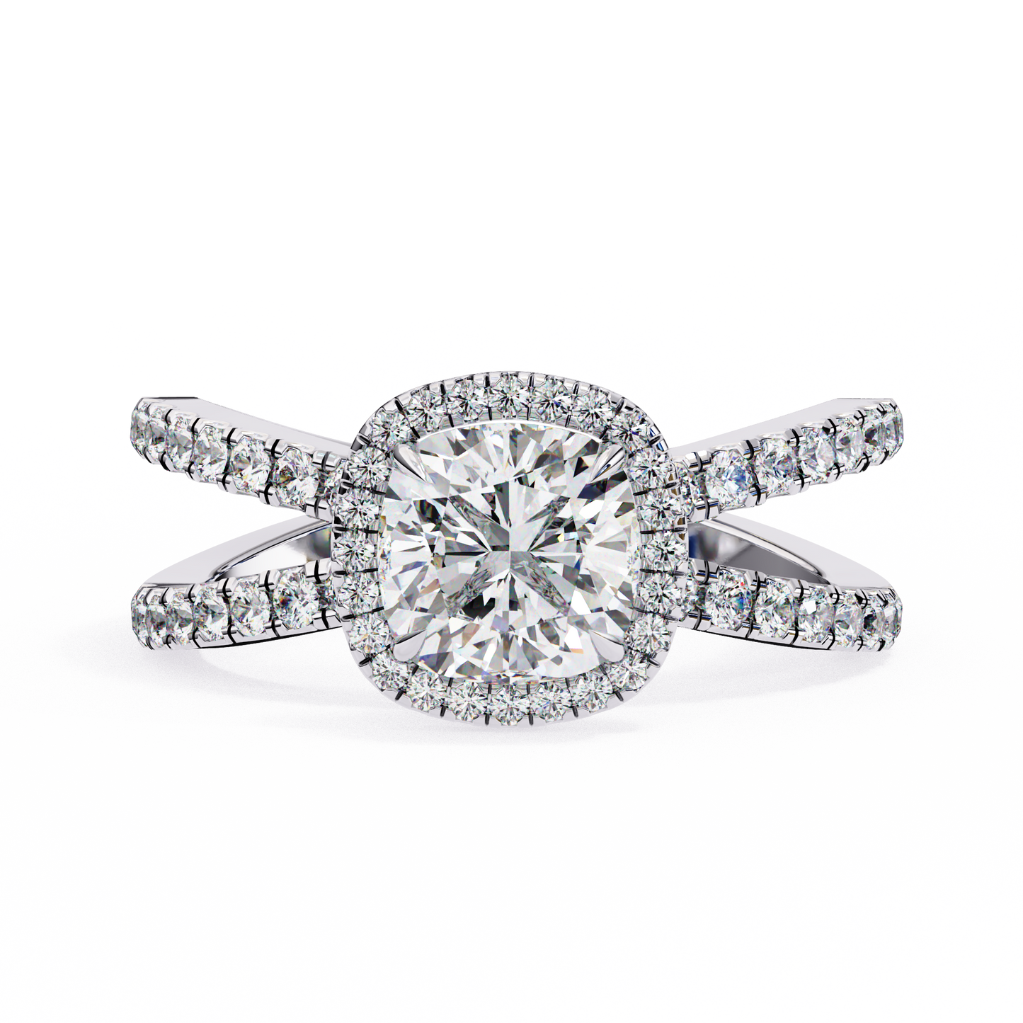 Cushion Cut Lab Diamond Split Shank Engagement Ring