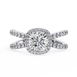 Cushion Cut Lab Diamond Split Shank Engagement Ring