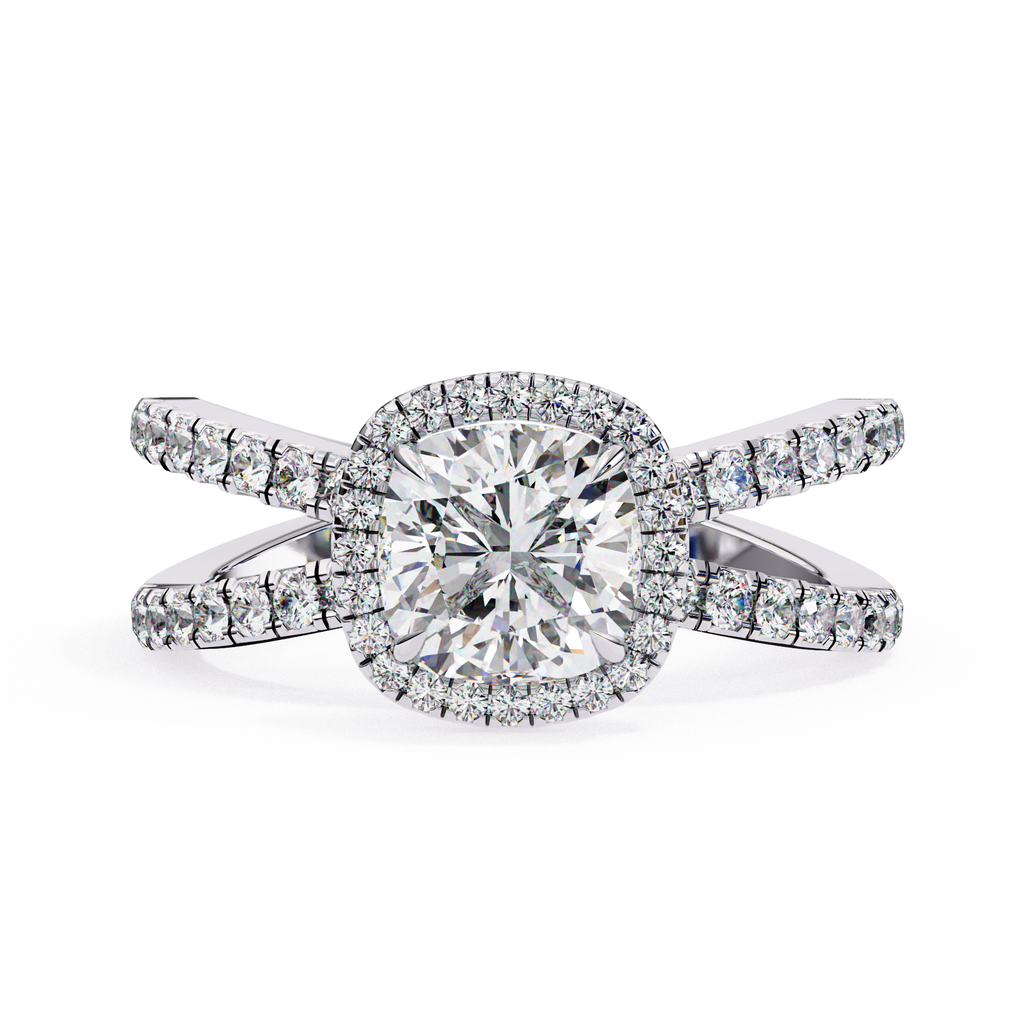 Cushion Cut Lab Diamond Split Shank Engagement Ring