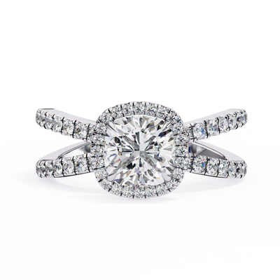 Cushion Cut Lab Diamond Split Shank Engagement Ring