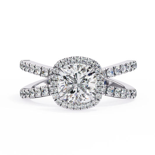 Cushion Cut Lab Diamond Split Shank Engagement Ring