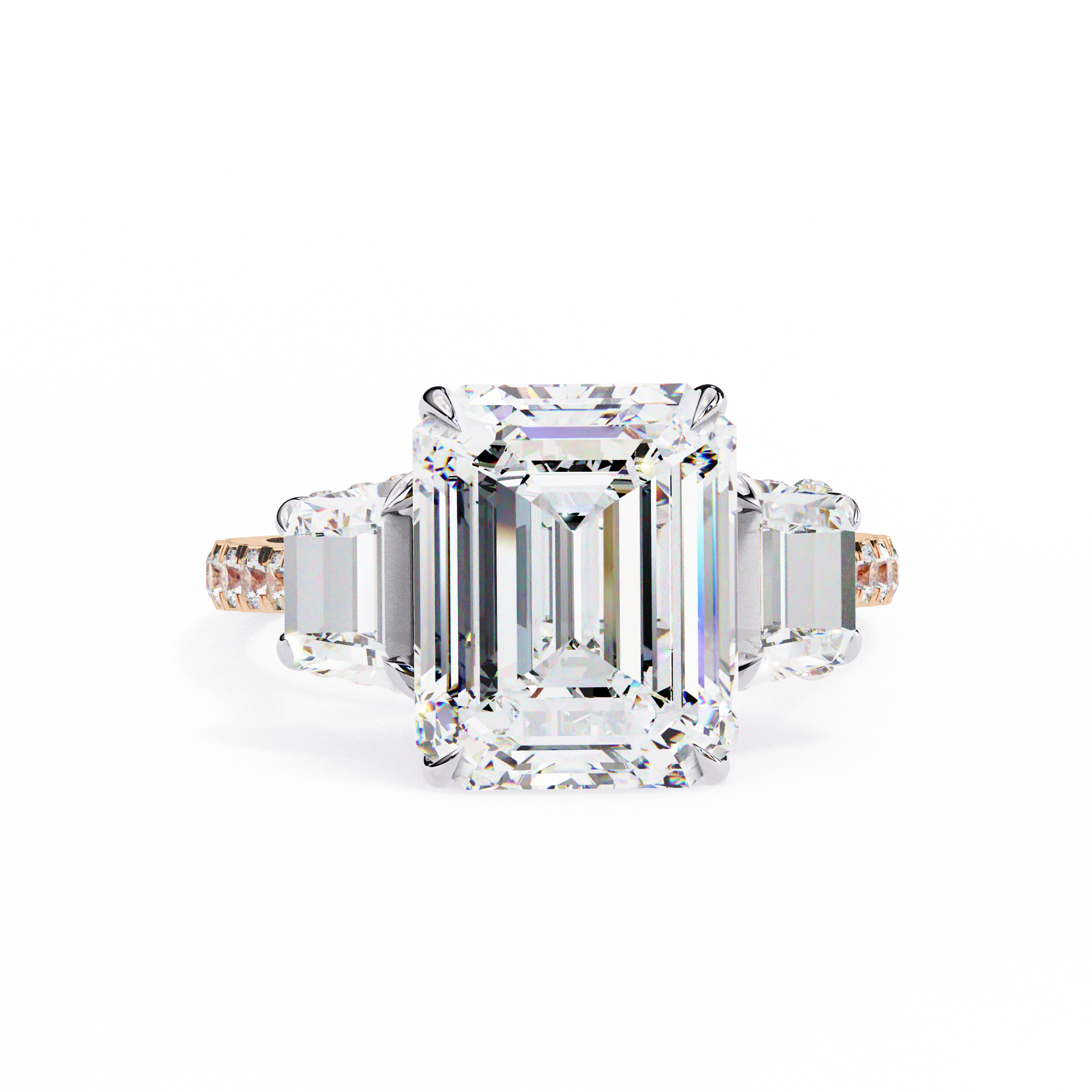 Emerald Cut Lab Diamond Three Stone Ring
