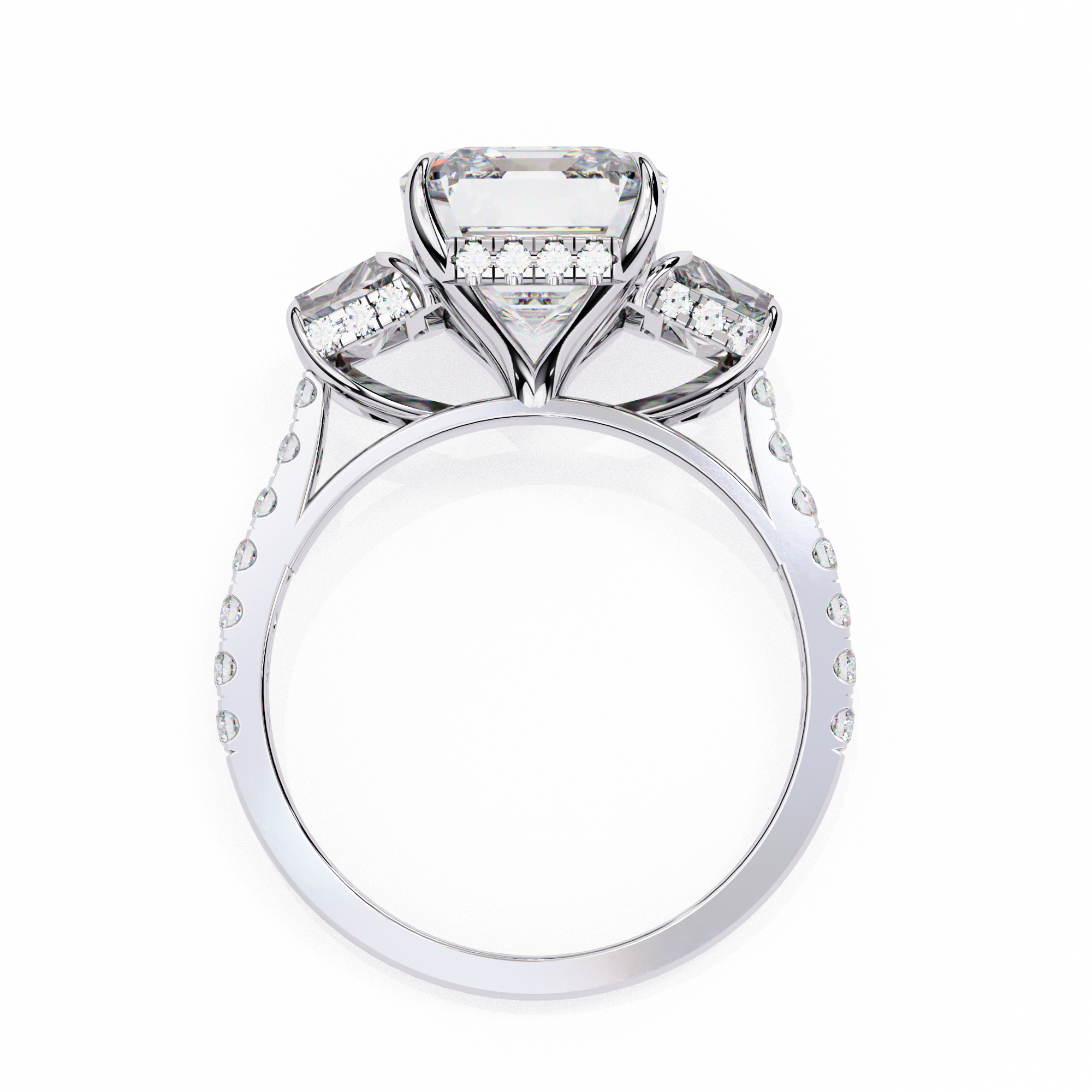 Emerald Cut Lab Diamond Three Stone Ring