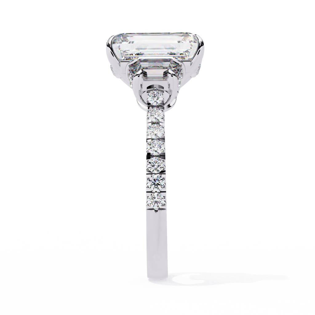 Emerald Cut Lab Diamond Three Stone Ring