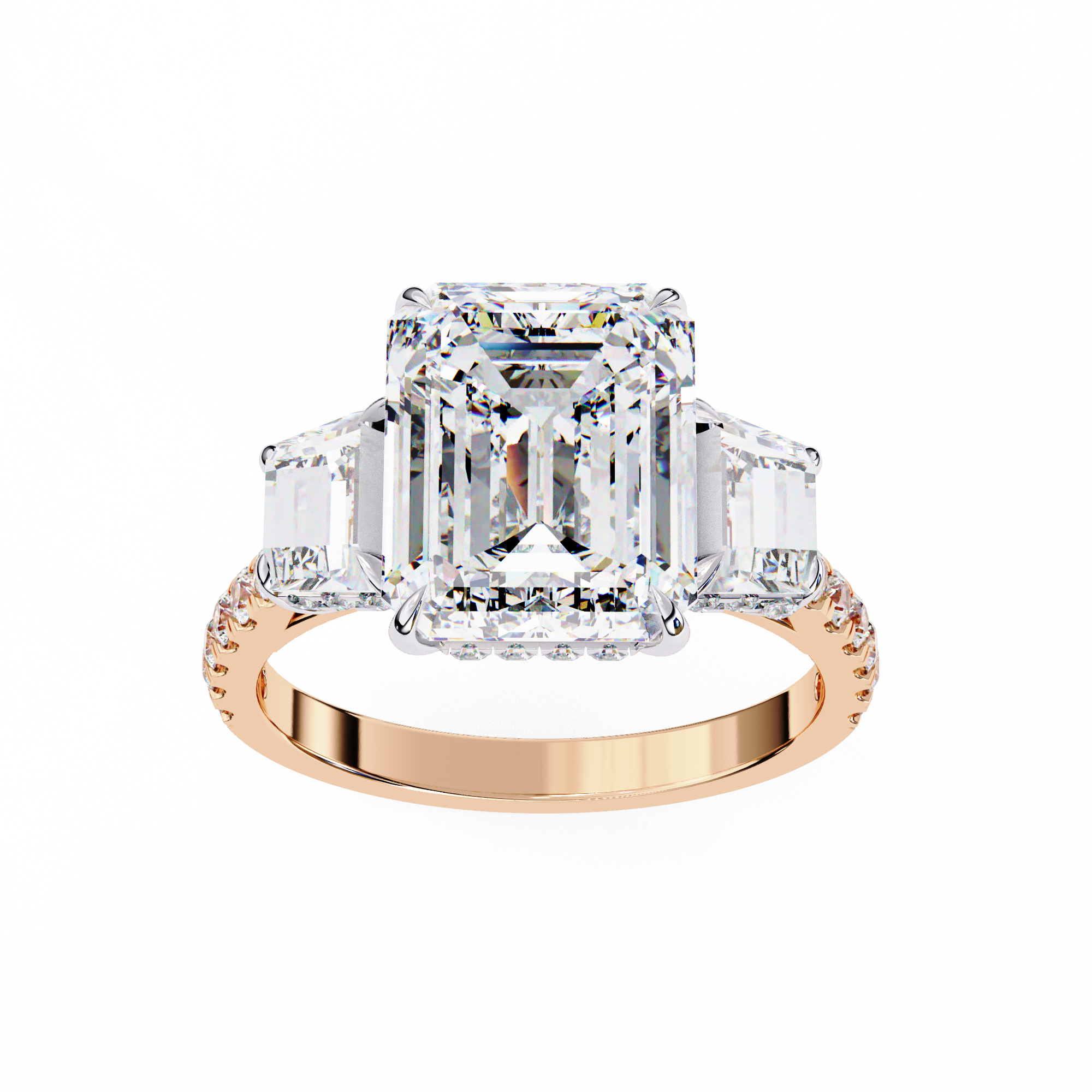 Emerald Cut Lab Diamond Three Stone Ring
