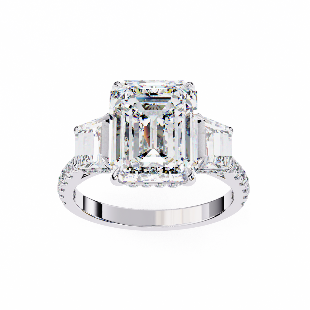 Emerald Cut Lab Diamond Three Stone Ring