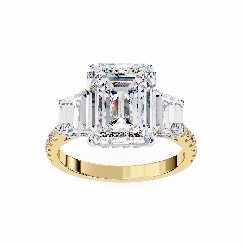 Emerald Cut Lab Diamond Three Stone Ring