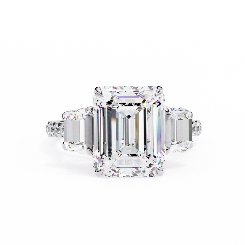 Emerald Cut Lab Diamond Three Stone Ring