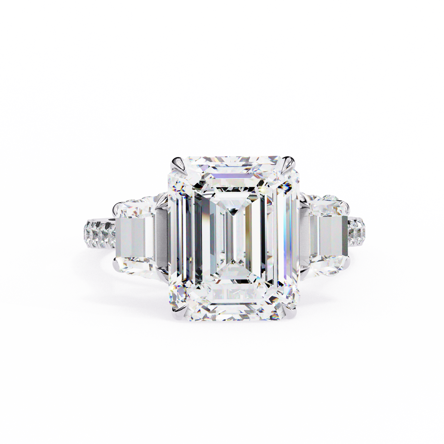 Emerald Cut Lab Diamond Three Stone Ring