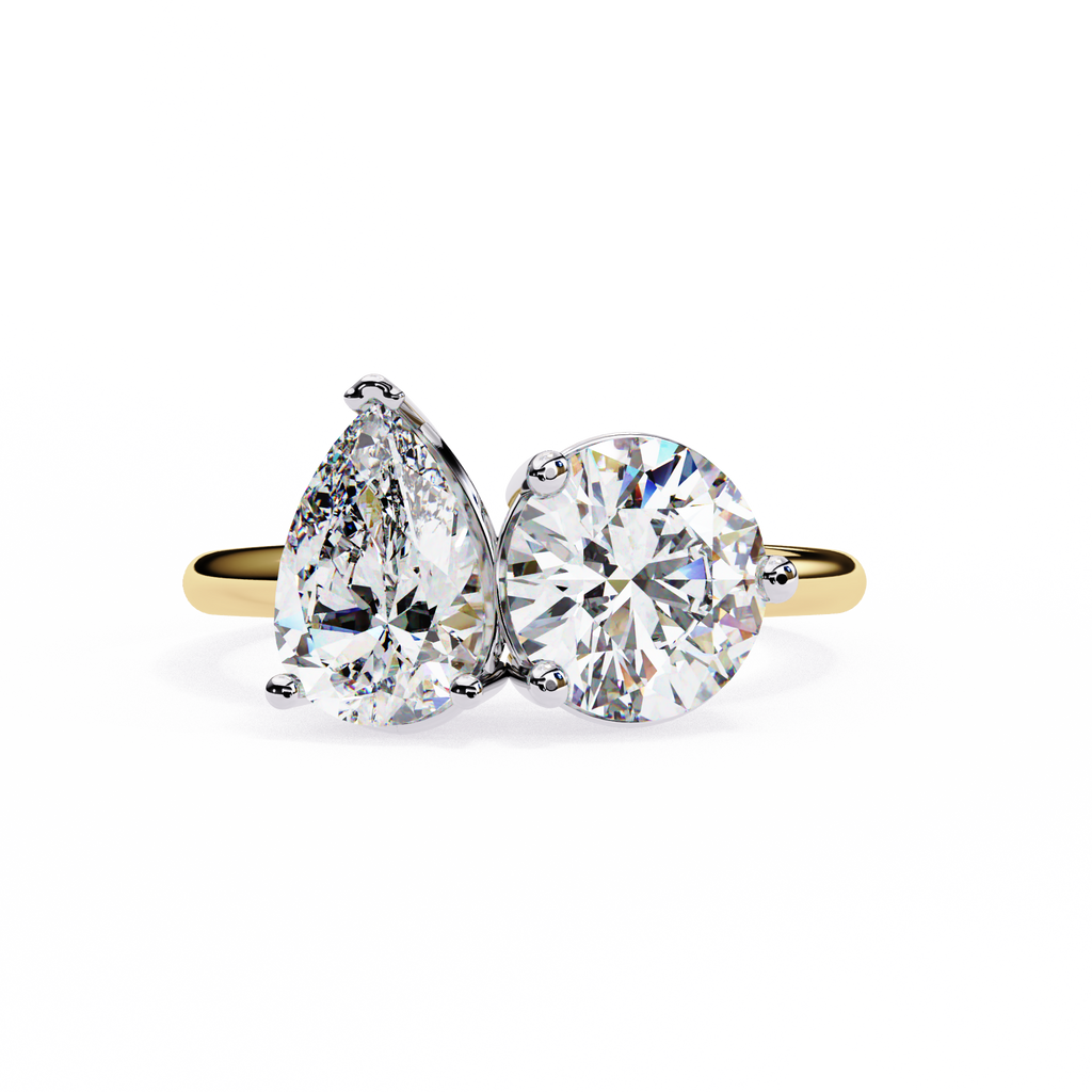 Round And Pear cut Lab Diamond Two Stone Ring