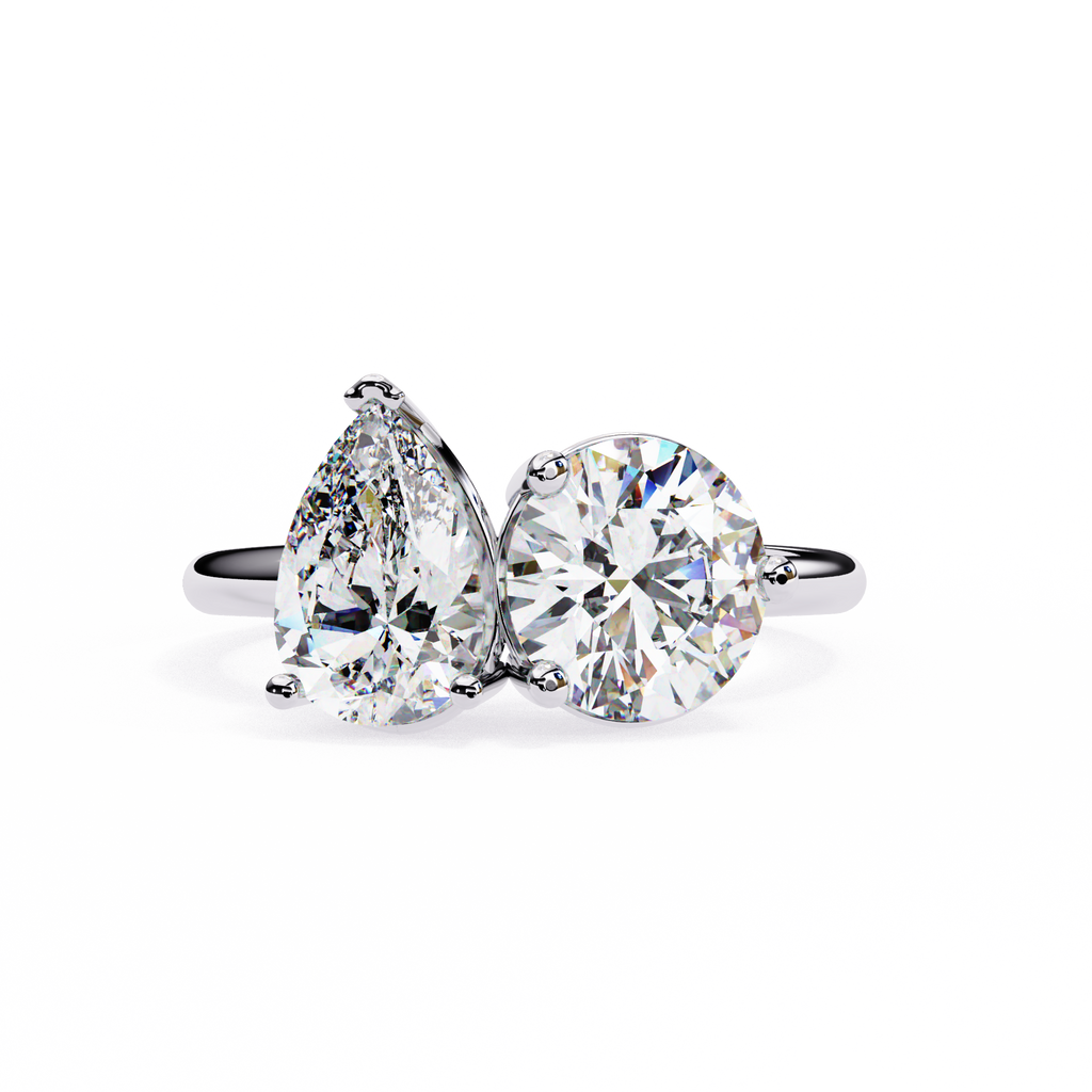 Round And Pear cut Lab Diamond Two Stone Ring