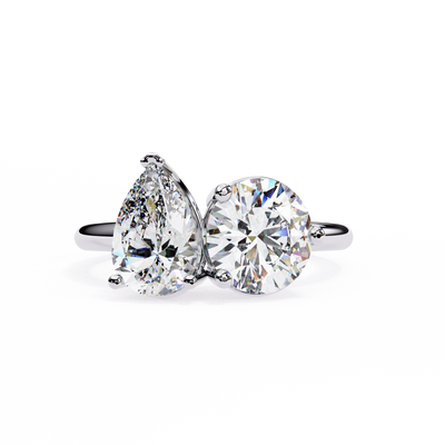 Round And Pear cut Lab Diamond Two Stone Ring