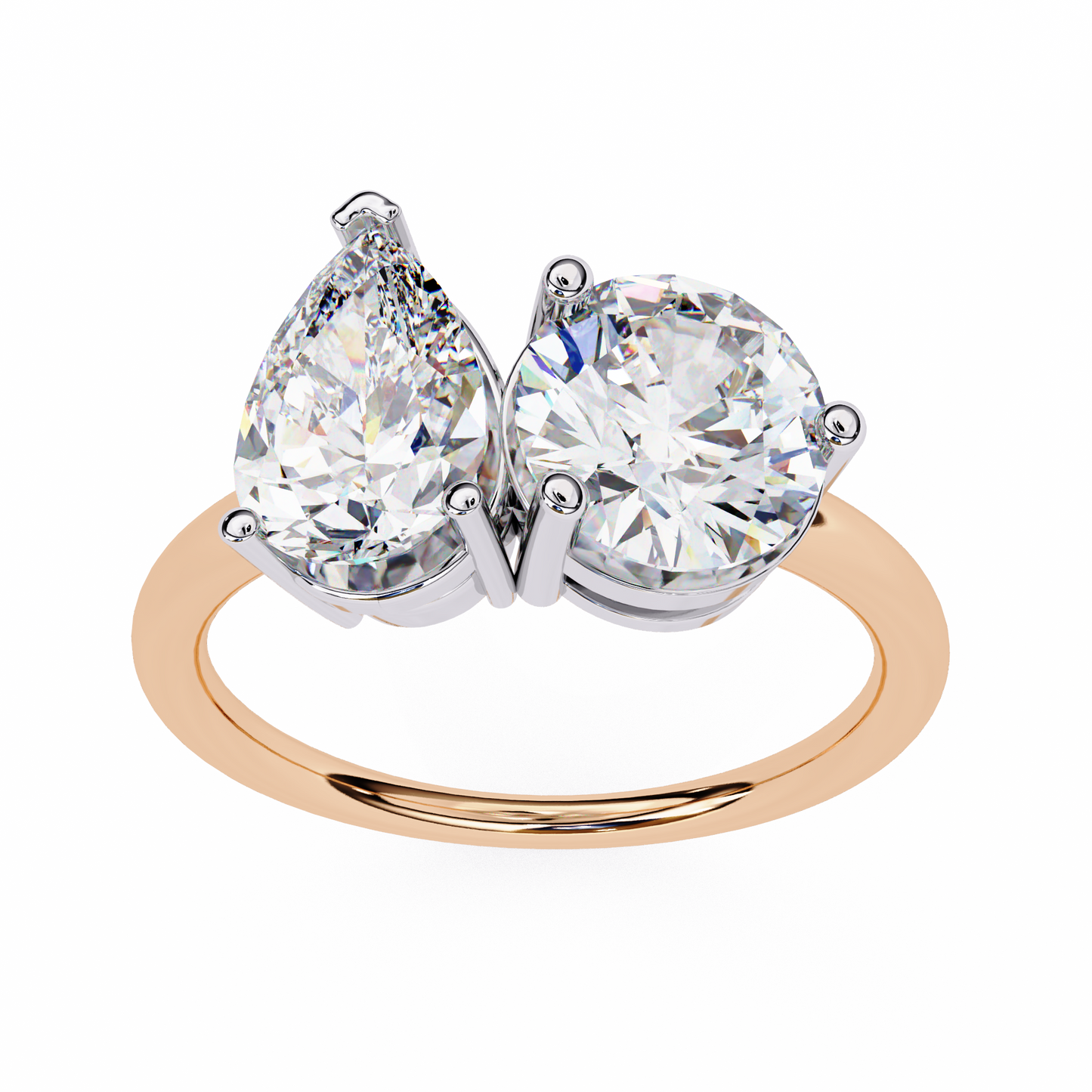 Round And Pear cut Lab Diamond Two Stone Ring