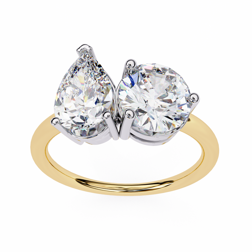 Round And Pear cut Lab Diamond Two Stone Ring