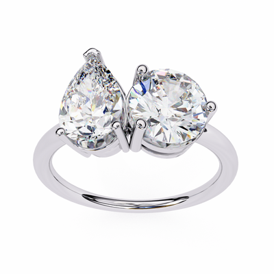 Round And Pear cut Lab Diamond Two Stone Ring