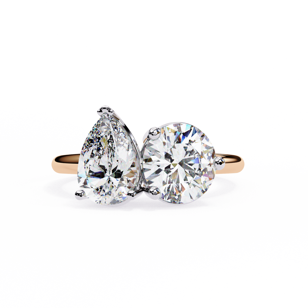 Round And Pear cut Lab Diamond Two Stone Ring