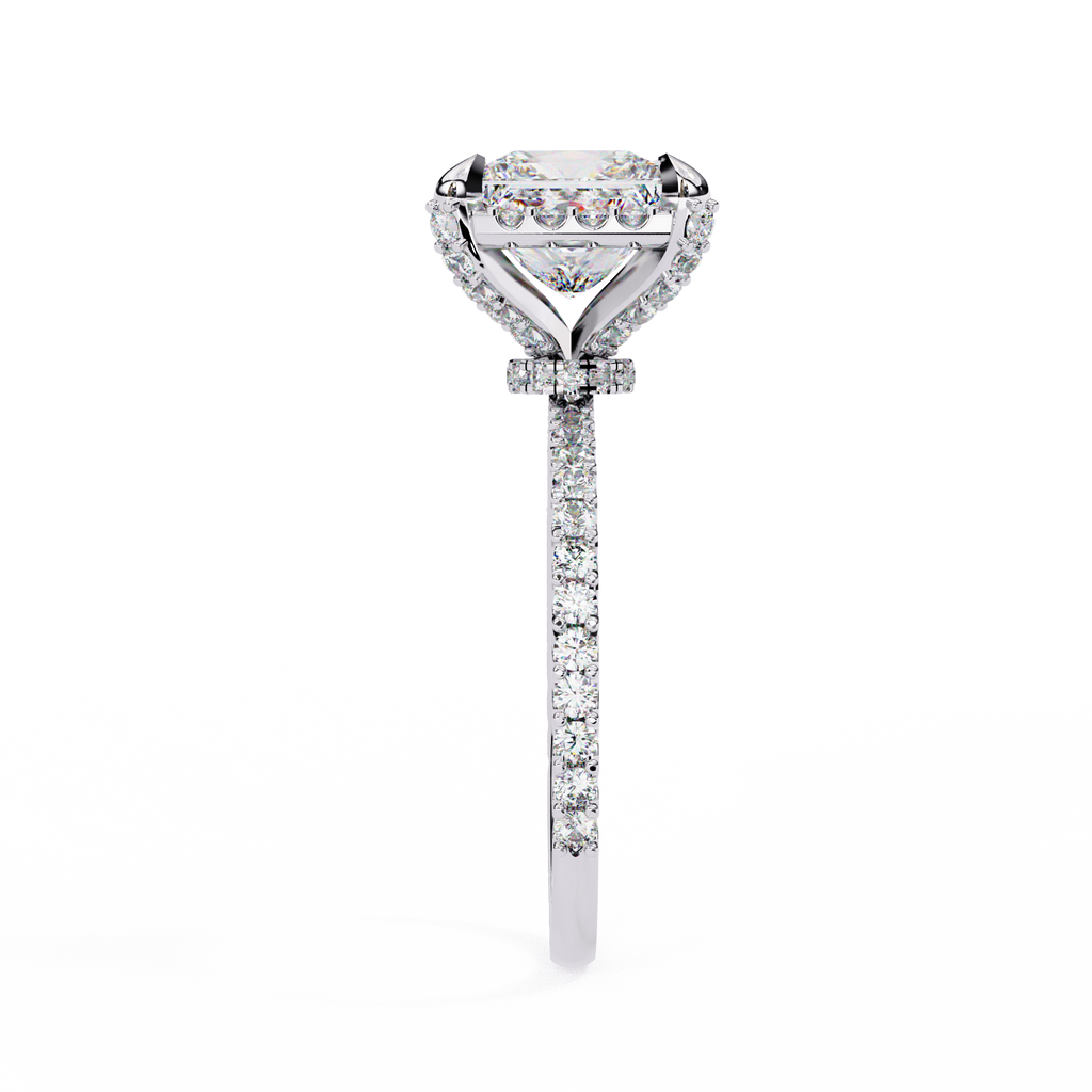 Princess and Round Diamond Halo Solitaire Ring