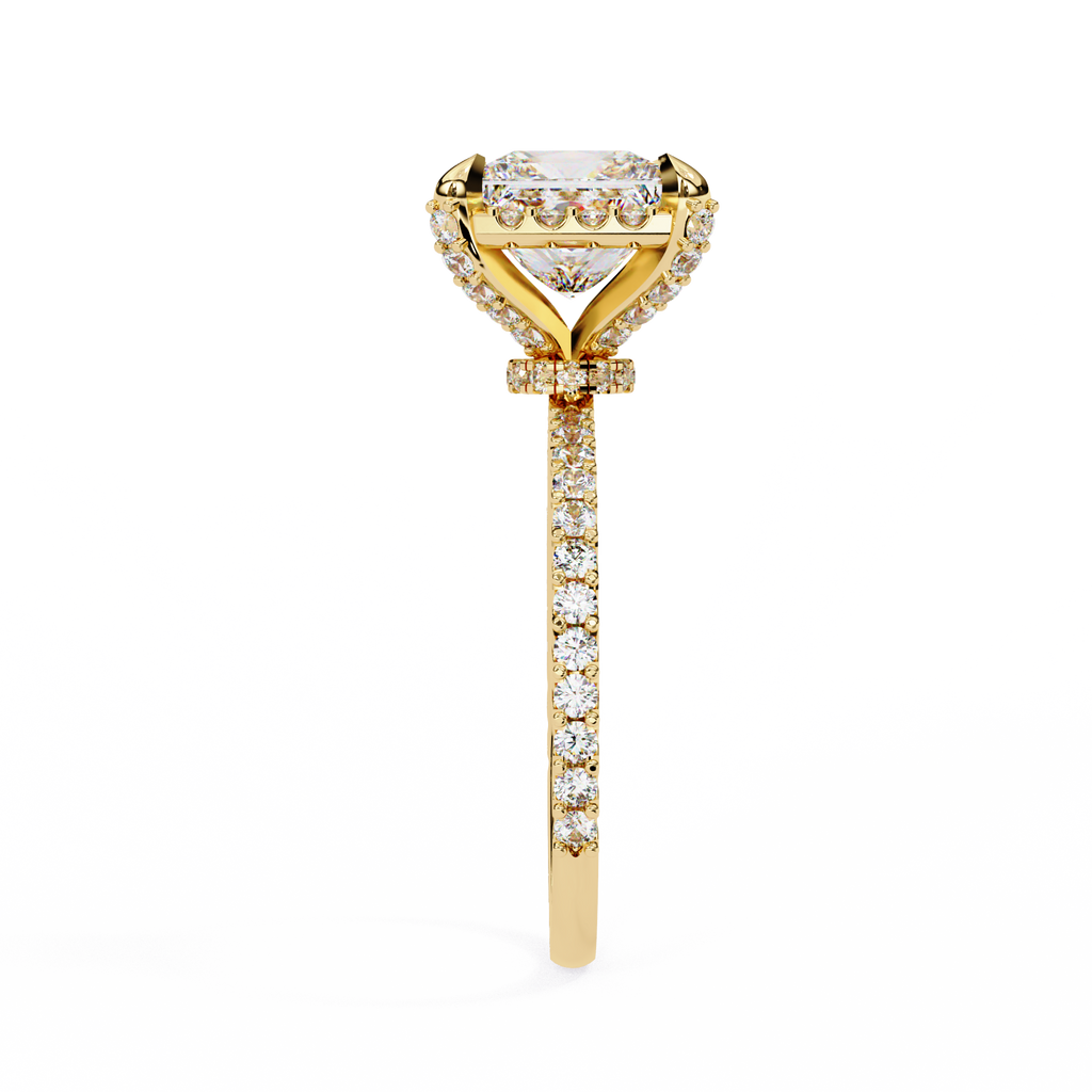 Princess and Round Diamond Halo Solitaire Ring