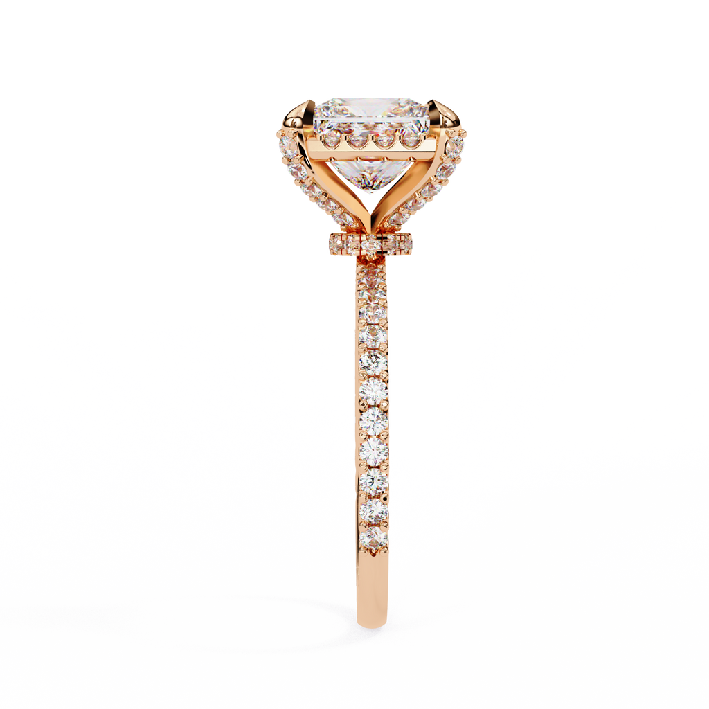 Princess and Round Diamond Halo Solitaire Ring