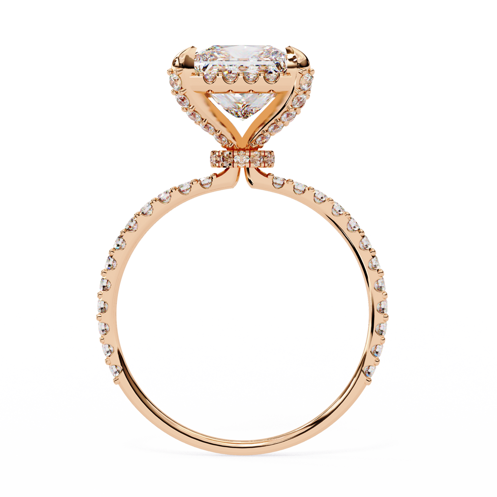 Princess and Round Diamond Halo Solitaire Ring