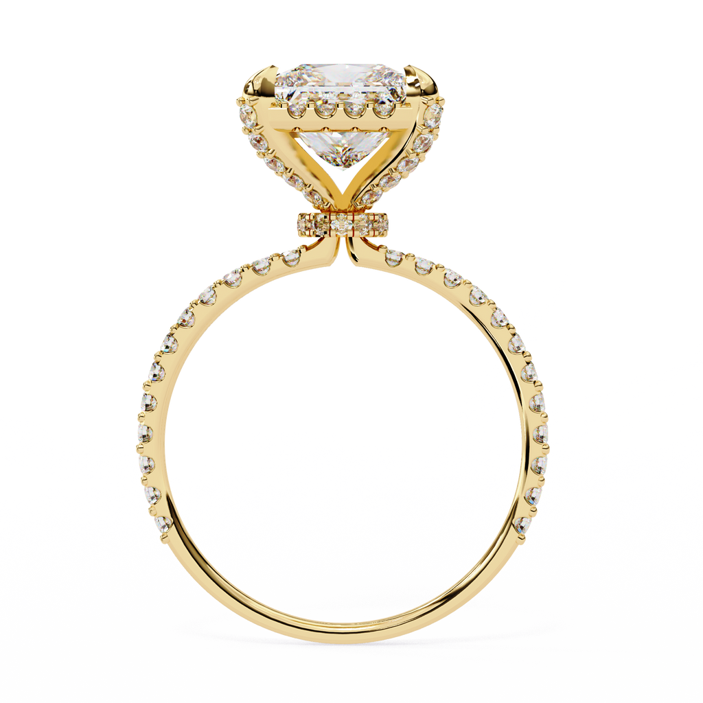 Princess and Round Diamond Halo Solitaire Ring