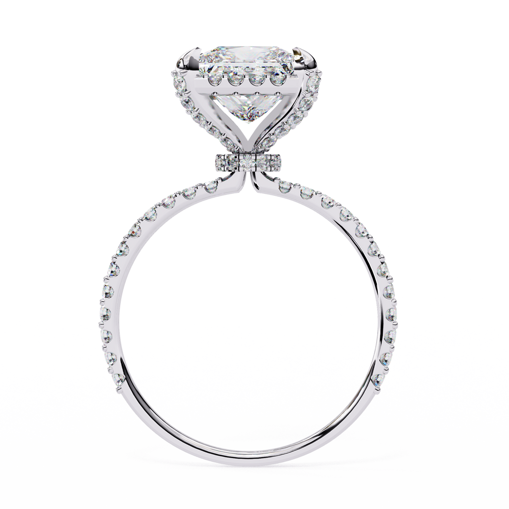 Princess and Round Diamond Halo Solitaire Ring