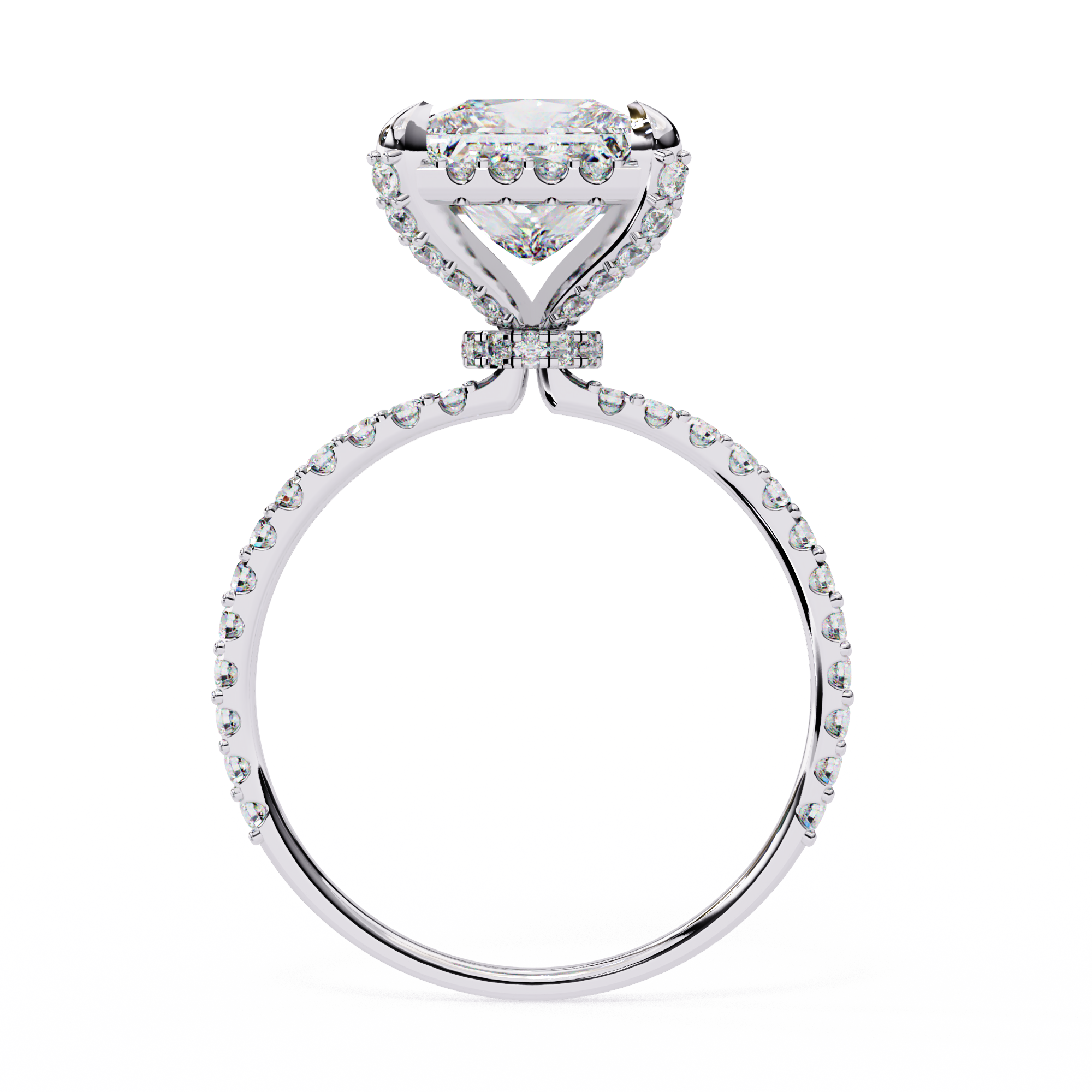 Princess and Round Diamond Halo Solitaire Ring