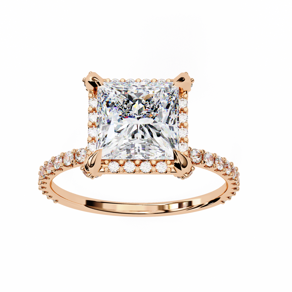 Princess and Round Diamond Halo Solitaire Ring