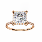 Princess and Round Diamond Halo Solitaire Ring