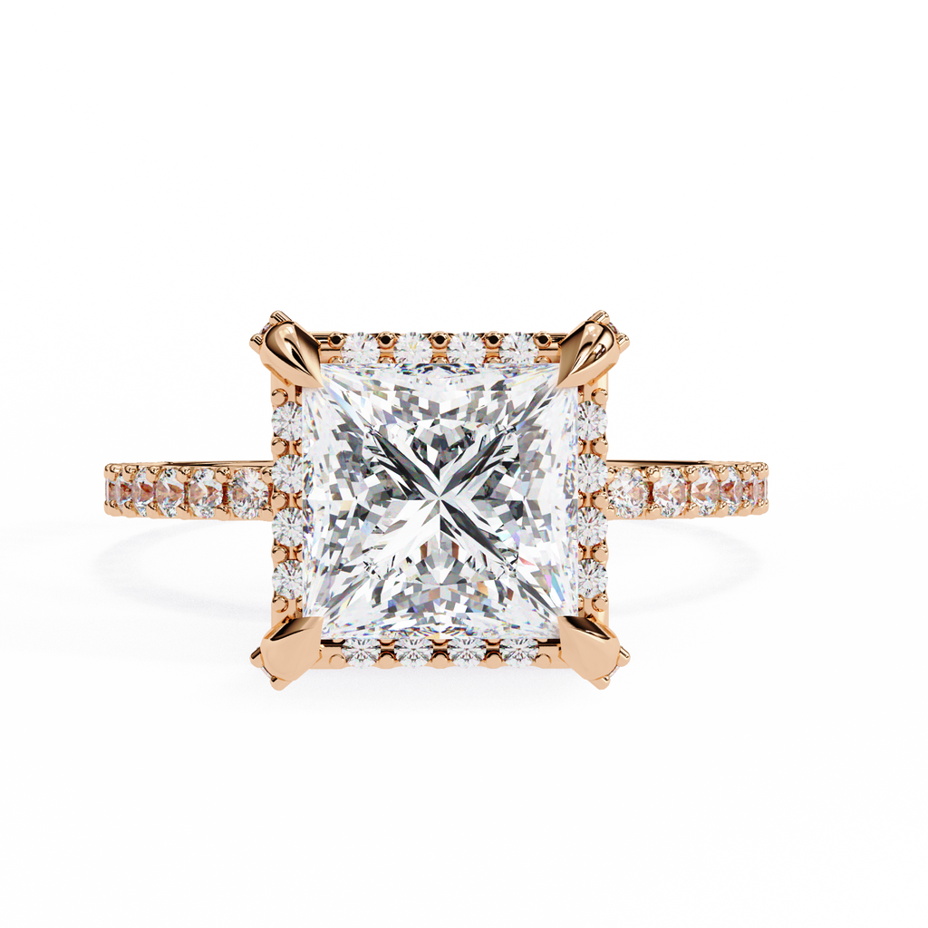 Princess and Round Diamond Halo Solitaire Ring