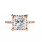 Princess and Round Diamond Halo Solitaire Ring