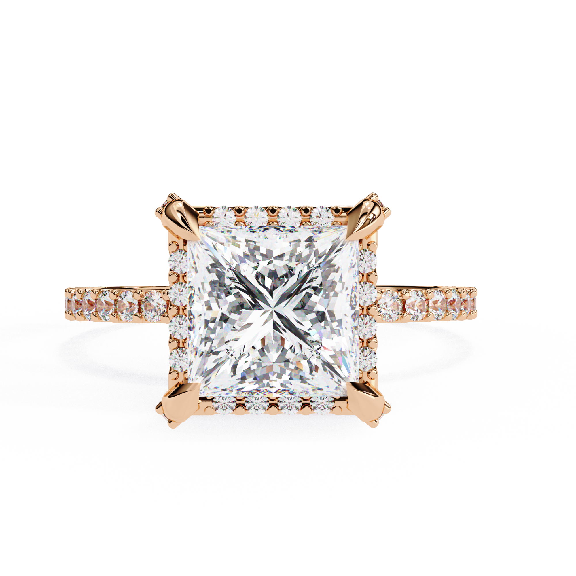 Princess and Round Diamond Halo Solitaire Ring