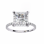 Princess and Round Diamond Halo Solitaire Ring